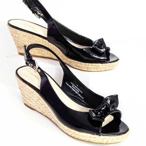 Merona Shoes - 3" Black Patent Leather Slingback Wedge Heel